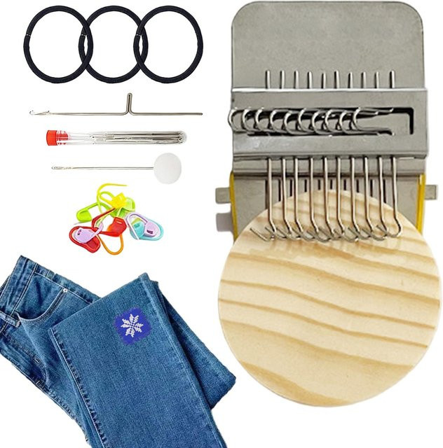 KnitPatchs Tragbares Stopfbandeisen Kit zur Reparatur von Socken und Kleidung mit 28 Metallhaken für Anfänger - Bild 1