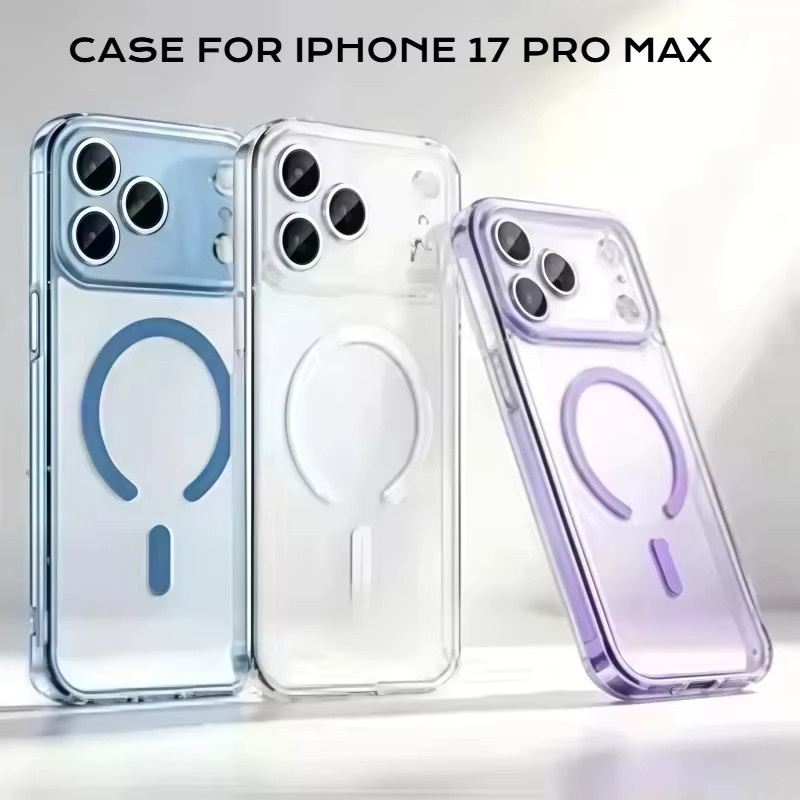 Transparente MagSafe Schutzhülle für Apple iPhone 17, 15, 16 Pro Max und 17 Air, stoßfeste Hartschale in Transparent und Purple - Bild 2
