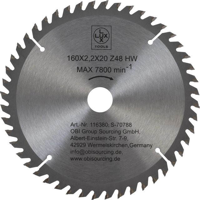 LUX-TOOLS HM-Kreissägeblatt für Holz, Silber, Durchmesser: 160 mm, Bohrung: 20 mm, 48 Zähne, Carbide Tipped - Bild 1