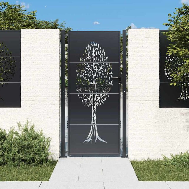 vidaXL Gartentor aus verzinktem Stahl in Anthrazit mit Baum-Design, B: 110 cm, H: 180 cm - Bild 3