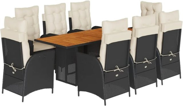 vidaXL 9-tlg Garten-Essgruppe aus PE-Rattan und Akazienholz in Schwarz mit Kissen - Bild 1