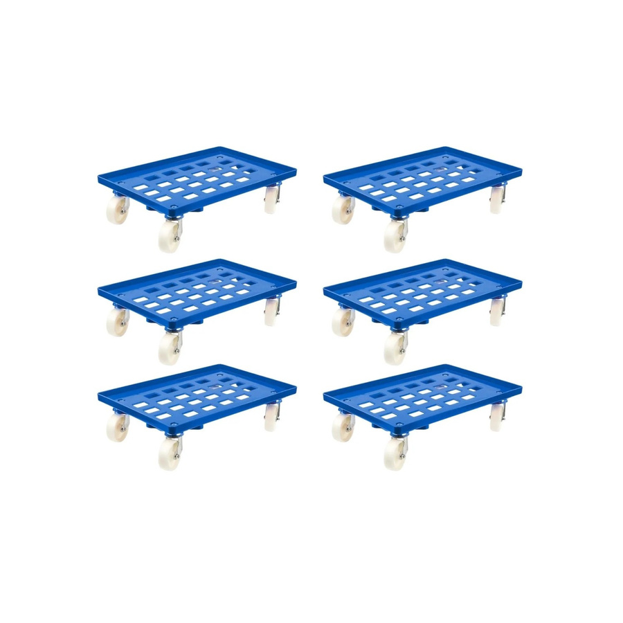 PROREGAL SparSet 6x Transportroller für Euroboxen 60 x 40 cm, Blau, mit Kunststoffrädern, Gitter/Rasterdeck, Traglast 300 kg - Bild 2