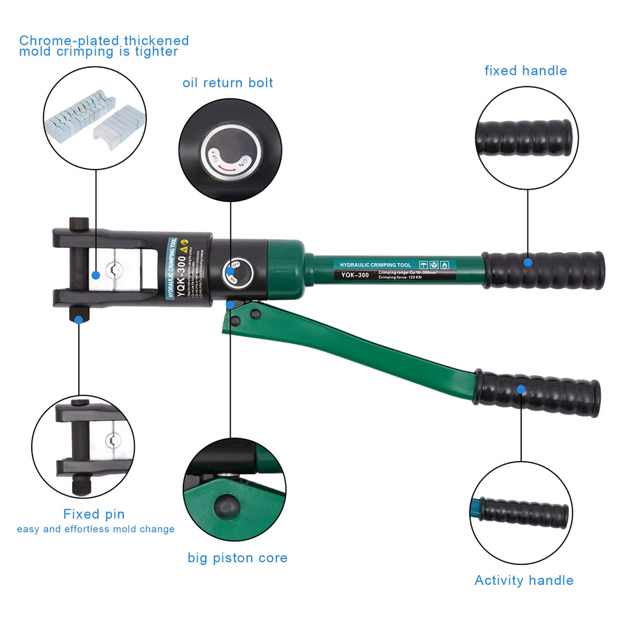 CNCEST Hydraulisches Crimpwerkzeug YQK-300 Cu für Kabel und Seildraht-Balustraden mit 11 Matrizen, 120 kN Presskraft, Querschnitt 16–300 mm² - Bild 5