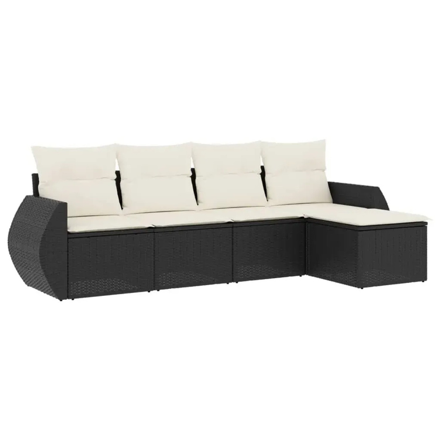 vidaXL 5-tlg. Garten-Sofagarnitur in L-Form aus Poly-Rattan mit Kissen in Schwarz - Bild 2