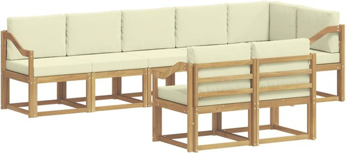 Modernes Outdoor-Sofagarnitur Set aus Akazie und Polyester mit 8 Teilen in Weiß und Beige von vidaXL - Bild 1