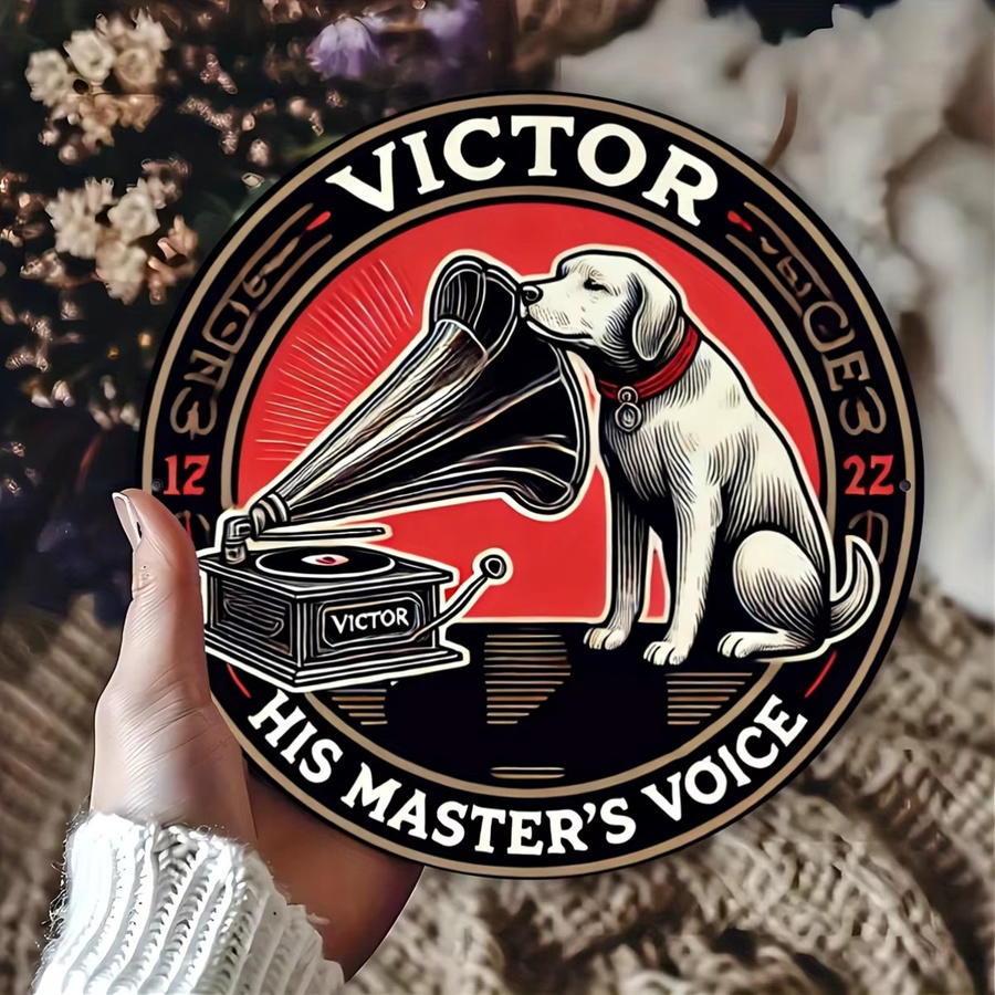 Potdemiel Vintage-Schild Victor's Master's Voice mit Hunde-Dekoration aus Metall, quadratisch, Mehrfarbig, B/H: 20 x 20 cm - Bild 6
