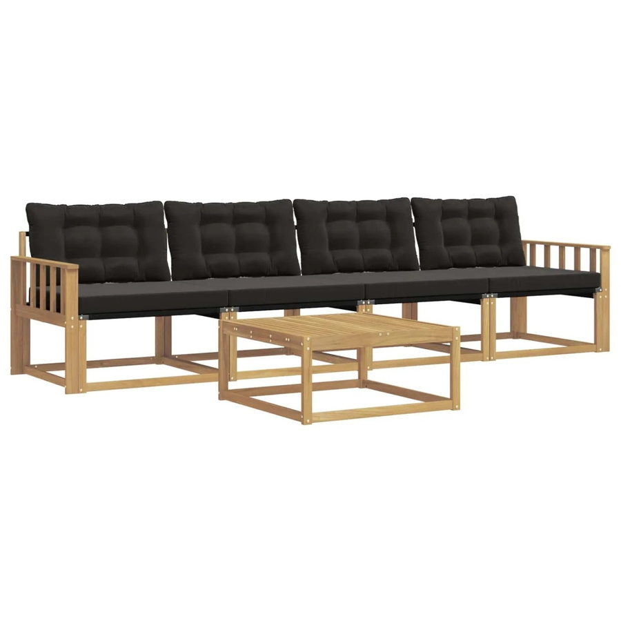 vidaXL Outdoor-Sofagarnitur aus Akazienholz mit Textilene-Polstern und Couchtisch, 5-teiliges Set, Weiß und Schwarz, B/T/H: 79 x 79 x 37 cm - Bild 2