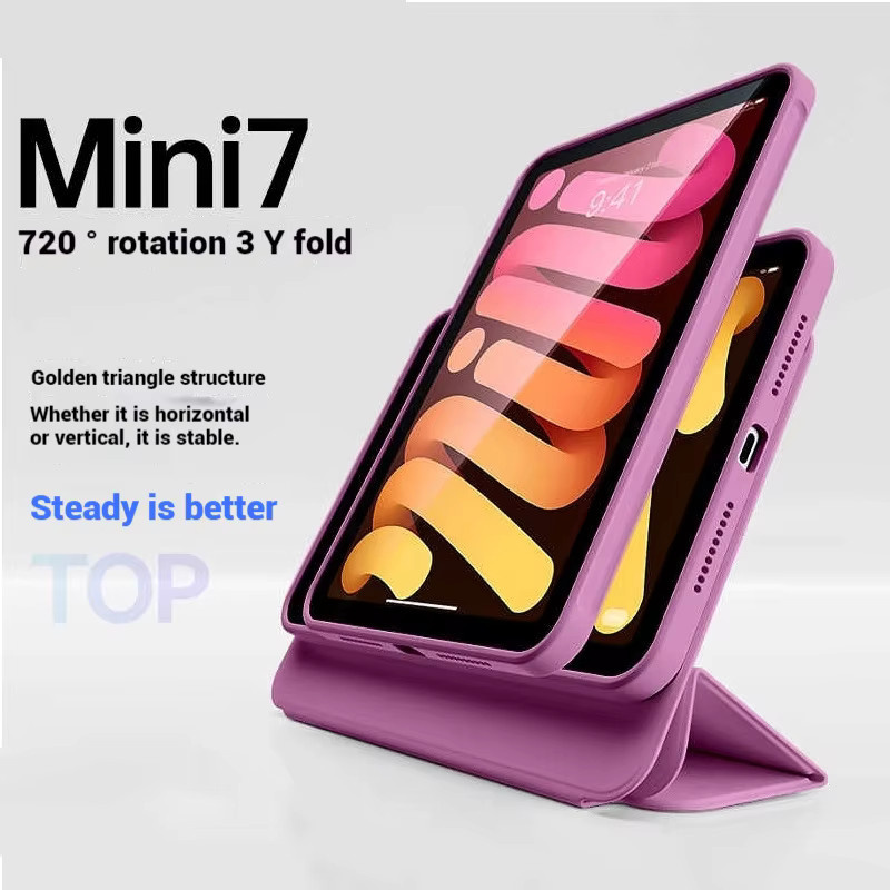 EGYAL Magnetische Tablet-Hülle für iPad Air 4/5 10,9/11/13 Zoll, M5 M4 und iPad Mini 7, 360 Grad drehbar mit abnehmbarer Rückabdeckung, Schwarz und Lila - Bild 3