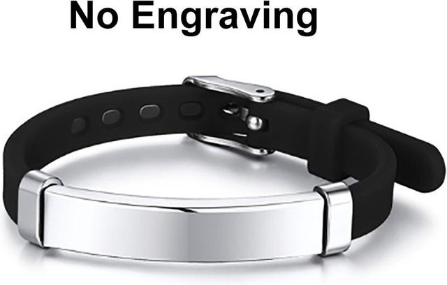YULIN ID-Armband, Silikon, Edelstahl-Anhänger, Schwarz, Kinder, 14-20cm - Bild 1