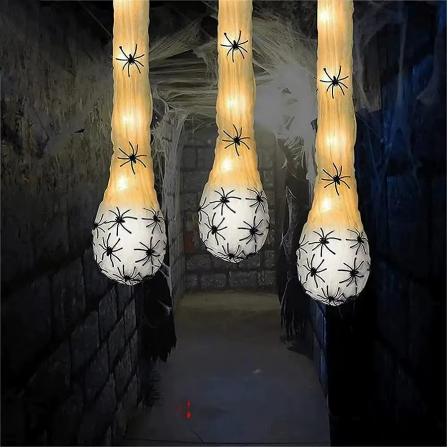Leuchtendes Halloween Spinnenei zur Dekoration für Innen und Außen in Weiß und Lila - Bild 2