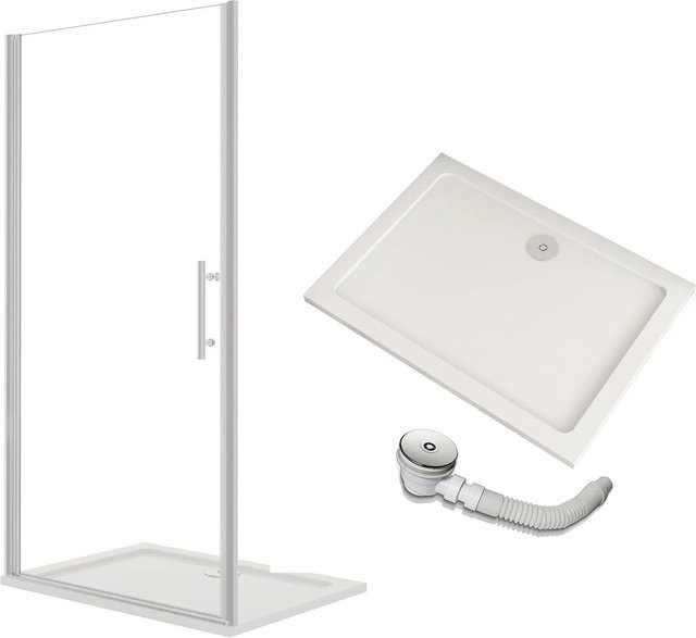 AICA Komplett Duschkabine mit Duschwanne und Ablaufgarnitur, Drehtür, Transparent/Silber/Weiß, B/T/H Duschwanne: 150 x 70 x 6 cm, Höhe Duschkabine: 185 cm - Bild 1