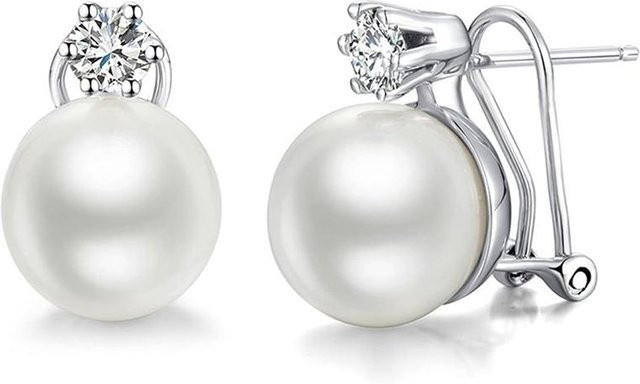 Huitan Trendy Piercing-Ohrstecker, Kupfer, Perle, Zirkonia, Weiß, Damen - Bild 1