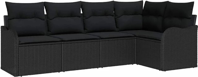 vidaXL Garten-Sofa-Set aus Poly-Rattan in Schwarz, 5-teiliges L-Shape Lounge-Set mit Kissen und pulverbeschichtetem Stahlgestell - Bild 1