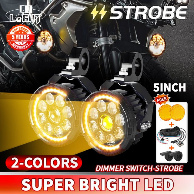 CO LIGHT 5 Zoll Hochleistungs-Motorrad-LED-Arbeitsscheinwerfer mit DRL und Stroboskop, Weiß und Amber, für Offroad-Fahrzeuge 12V-80V - Bild 1