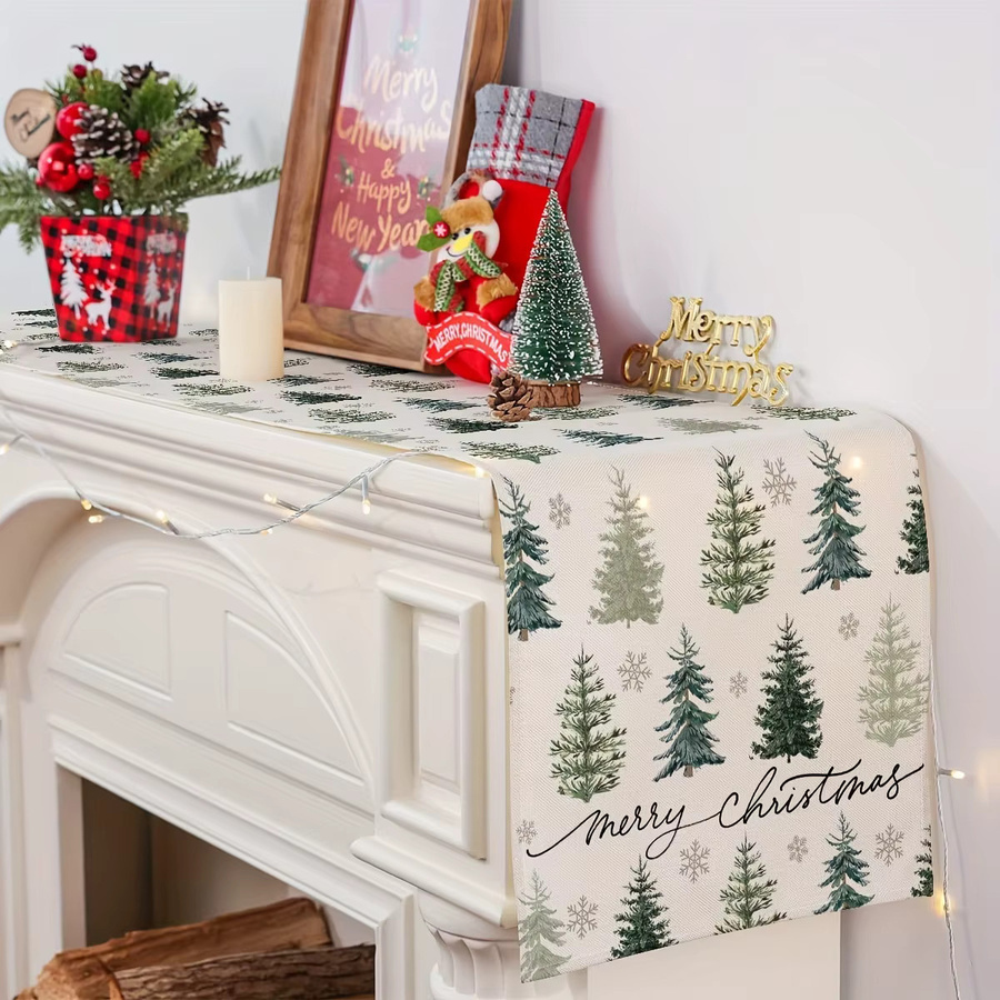 VIKAMA Weihnachts-Tischläufer mit Weihnachtsbaum- und Schneeflockenmuster zur Tischdekoration - Bild 2