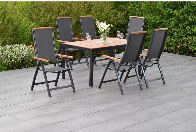 Merxx Gartenmöbelset Siena 7-teilig aus Akazienholz und Aluminium in Grau mit Tisch und Klappsesseln, Tisch Breite: 150 cm, Tiefe: 90 cm - Bild 1