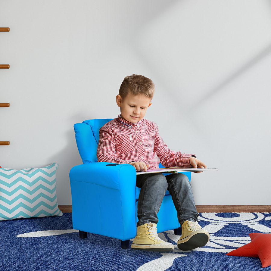 HOMCOM Kindersessel mit Liegefunktion als Minisofa für Kinder von 3 bis 6 Jahren in Blau mit Becherhalter, B/T/H: 62 x 52 x 69 cm - Bild 2