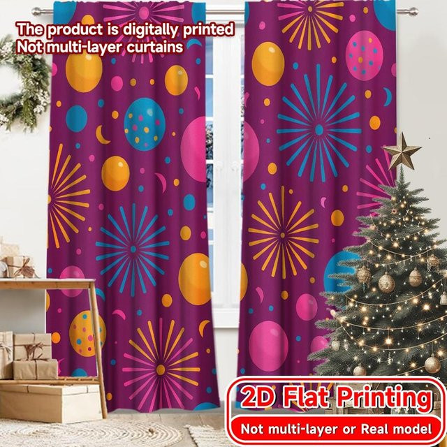 Tonnika Chen Set aus 2 blickdichten Neujahrs-Vorhängen aus Polyester, Multicolor, B: 100 cm, H: 70 cm - Bild 1