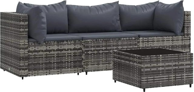vidaXL 4-tlg. Garten-Lounge-Set in Grau und Anthrazit mit Polsterkissen aus Poly Rattan und Metallgestell - Bild 1