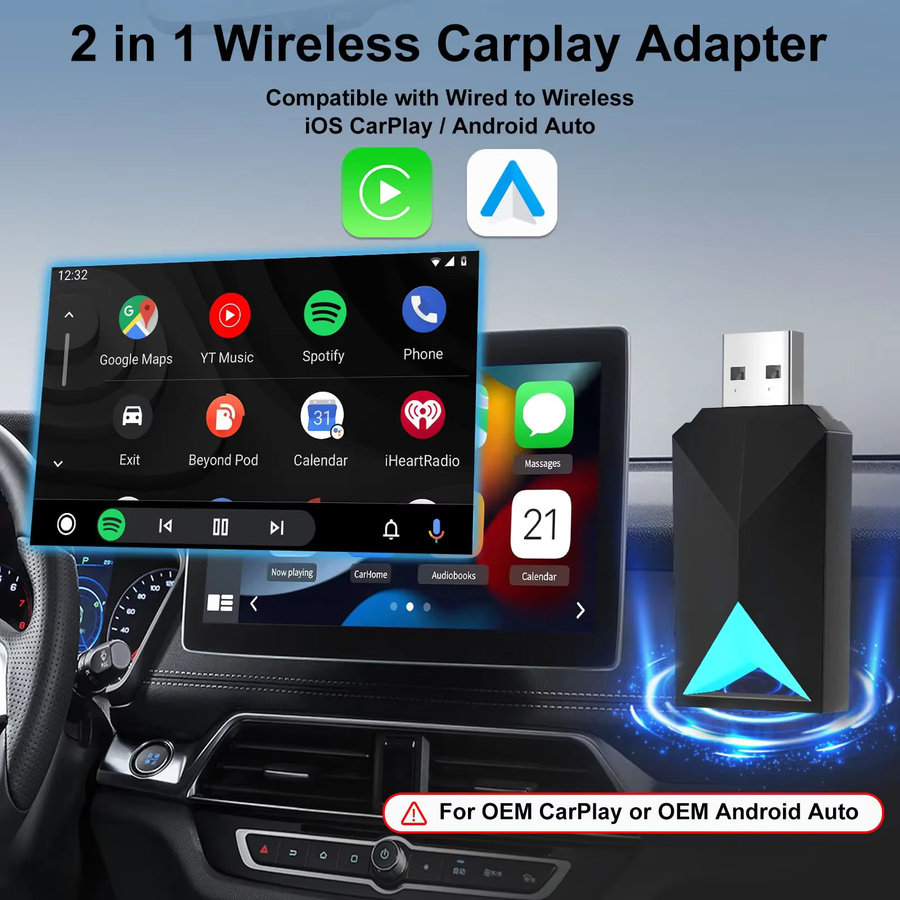 FLIXIVI 2-in-1 USB-Dongle Smart Mini AI Box für kabelloses CarPlay und Android Auto in Schwarz - Bild 5