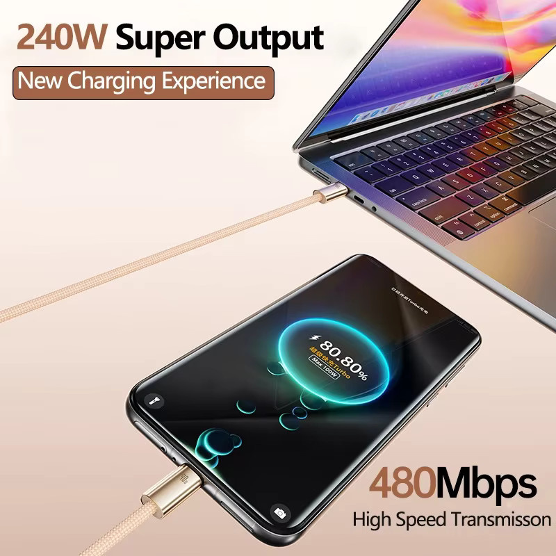 OIITH USB-C auf USB-C Schnellladegerät 240W PD Ladekabel in Gold für iPhone 17 Pro Max, iPhone 16, iPhone 15 und iPad sowie Laptop - Bild 3