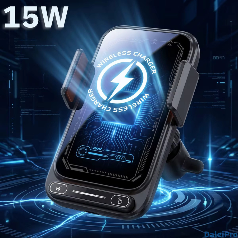 Auto-Sensing Qi Fast Wireless Charger Autotelefonhalterung mit One-Touch Release und Rotation in Schwarz für iPhone und Android - Bild 3