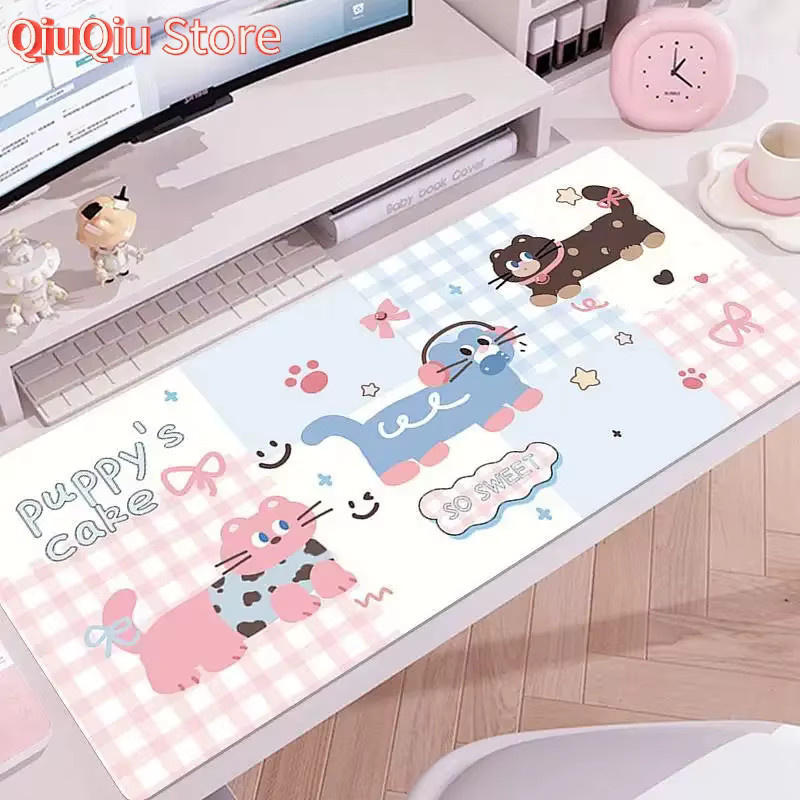 Potdemiel Mauspad mit Rosa Heilung Wurst Katze Motiv in Pink und Multicolour, rutschfeste Schreibtischmatte für Computer und Tastatur - Bild 1