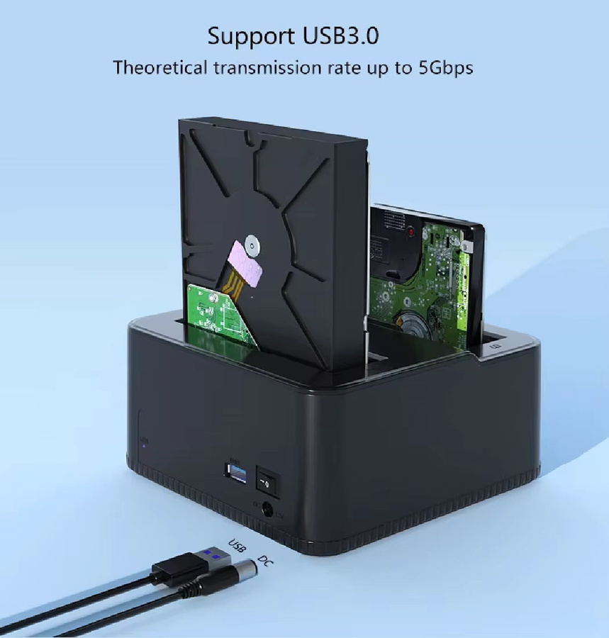 USB 3.0 zu SATA Festplatten-Dockingstation für 2,5 und 3,5 Zoll HDD und SSD, Farbe: Schwarz/Rot - Bild 4