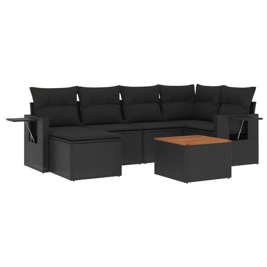 vidaXL 7-tlg. Garten-Sofagarnitur in L-Form aus Poly-Rattan und pulverbeschichtetem Stahl, Schwarz - Bild 2