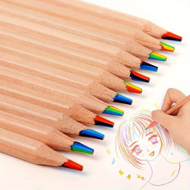 12 Stück 7-farbige Holzstifte mit Regenbogenkern in Multicolour für Erwachsene und Studenten zum Malen, Basteln und Skizzieren - Bild 1