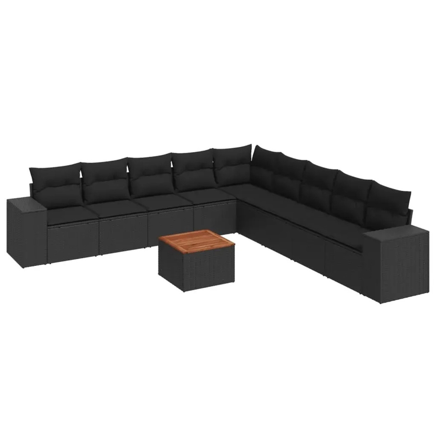 vidaXL 10-teilige Garten-Sofagarnitur aus Poly-Rattan und Akazienholz in Schwarz mit Kissen - Bild 2
