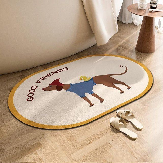 Saugfähige Badezimmerbodenmatte aus Kieselalgen in Weiß, ovale rutschfeste Fußmatte mit Tier-Motiv, B/B: 40 x 60 cm - Bild 1