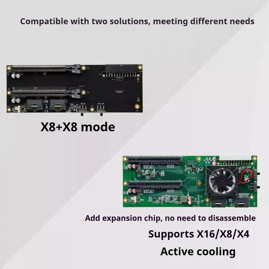 ADT-Link Dual-Slot-Grafikkartenhalter mit Durchgangsplatte 4.0 X8, Erweiterungskarte PEX8749 PCIe 3.0 X16 SlimSAS ATX, Schwarz - Bild 3