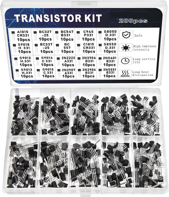 Moviitroni BJT Transistor Kit mit 200 Stück in Schwarz, 10 verschiedene Werte für NPN und PNP Bipolar Power Transistoren - Bild 1