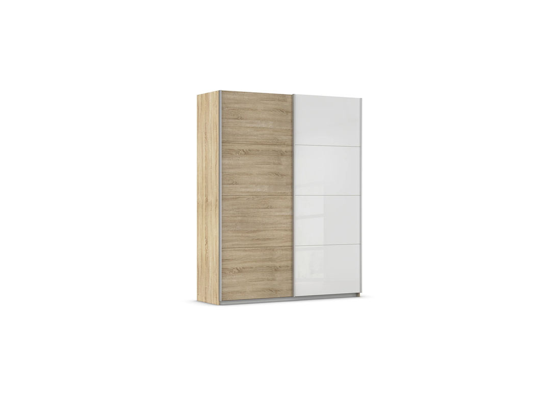RAUCH Quadra Schwebetürenschrank mit Glaselementen und integrierten Schubladen, Korpus Eiche, Glas Weiß, B/T/H: 181 x 62 x 230 cm - Bild 3