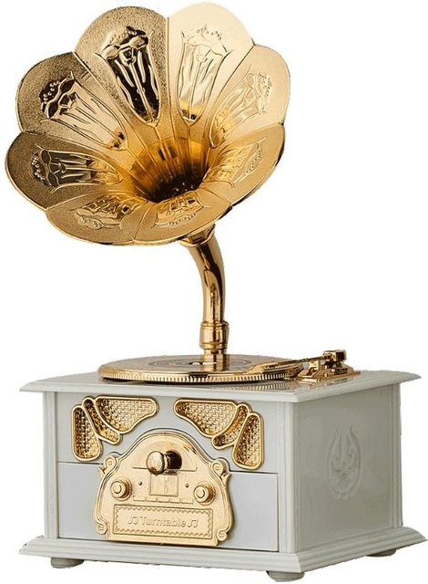 YuTao Sweetheart 021 Vintage Grammophon Spieluhr aus Holz und Metall in Weiß und Gold zur Desktop-Dekoration - Bild 1