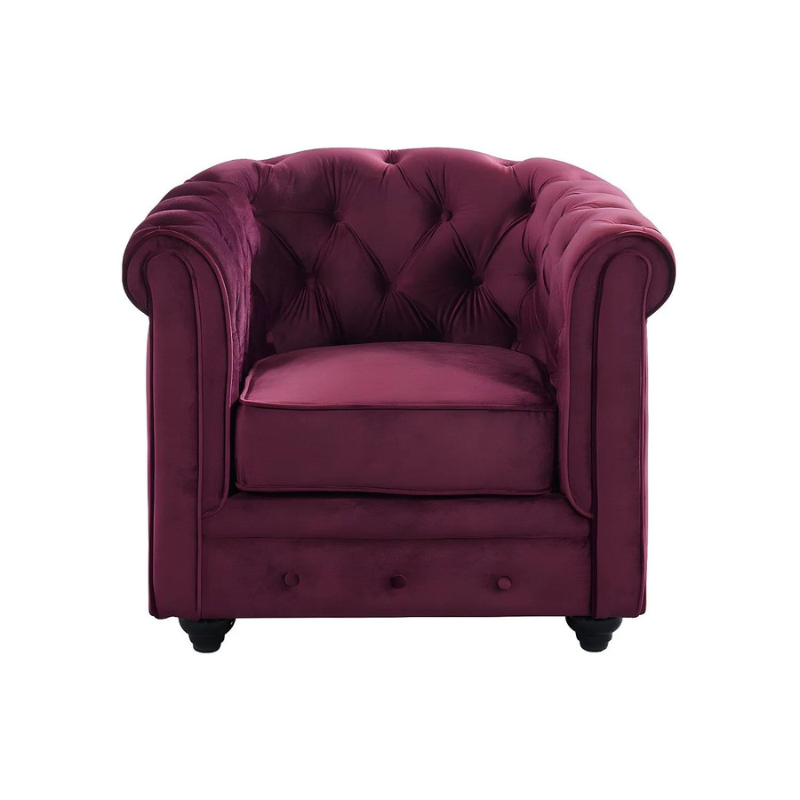 Vente-unique Chesterfield Sessel mit gerader Rückenlehne in Bordeaux aus Samt, Höhe: 85 cm - Bild 2