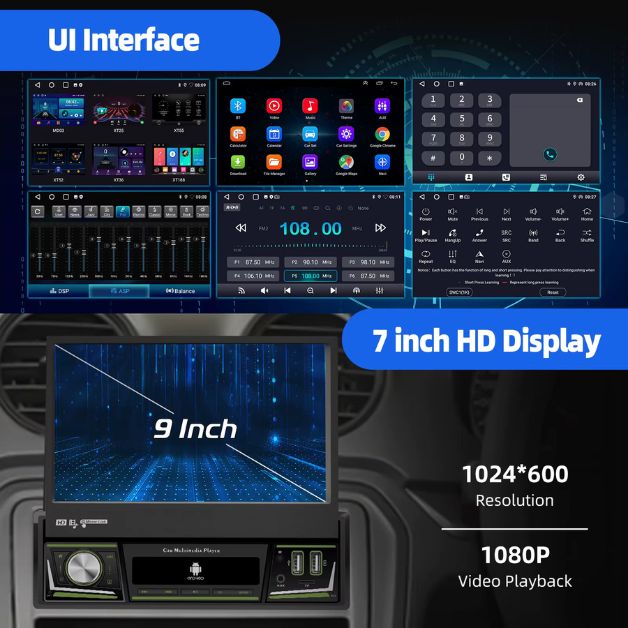 ESSGOO Android 14 Autoradio mit 7 Zoll ausklappbarem Touchscreen, 4+64G, Kabelloses CarPlay, GPS, WLAN, Bluetooth, USB und Mirror Link, Schwarz - Bild 2