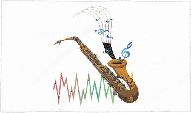 Atmungsaktives Baumwollhandtuch mit Saxophonspieler Grafik in Weiß, B: 30 cm, H: 60 cm - Bild 1