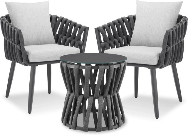 tectake Aluminium Gartenlounge-Set Lugano im Rope-Design mit Sicherheitsglas in Anthrazit-Grau B/T/H: 120 x 62,5 x 75 cm - Bild 1