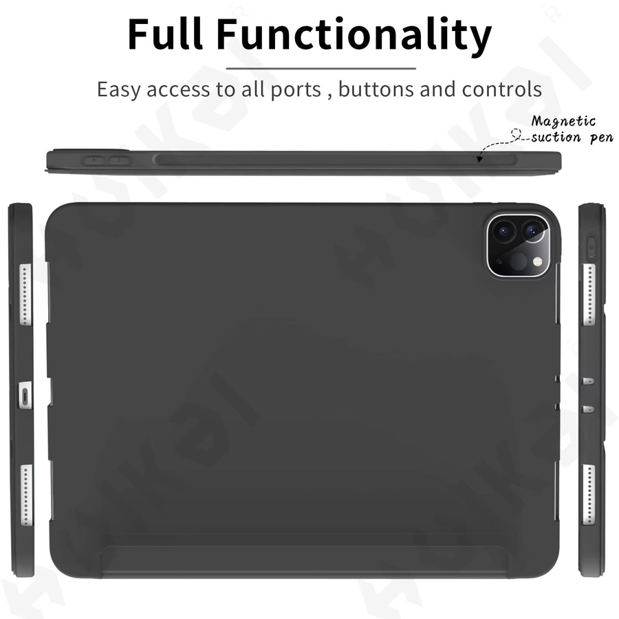 FAXYSON Schutzhülle für iPad Pro 11 und 13, iPad Air 11 und 13, iPad Mini, mit transparenter Rückseite, dreifach faltbarem Ständer und Stifthalterung, unterstützt automatisches Wake/Sleep, in Blau oder Schwarz - Bild 5
