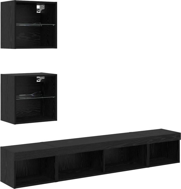 vidaXL TV Wand Einheit mit LED 5-teiliges Set in Schwarz und Eichen-Optik für dein Wohnzimmer - Bild 1
