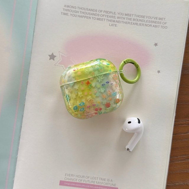 Spring Garden Kopfhörer-Schutzhülle für Apple AirPods 2 3 4 Pro Pro2 Pro3, bunte Blumen mit Farbverlauf in Gelb und Grün, transparent - Bild 1