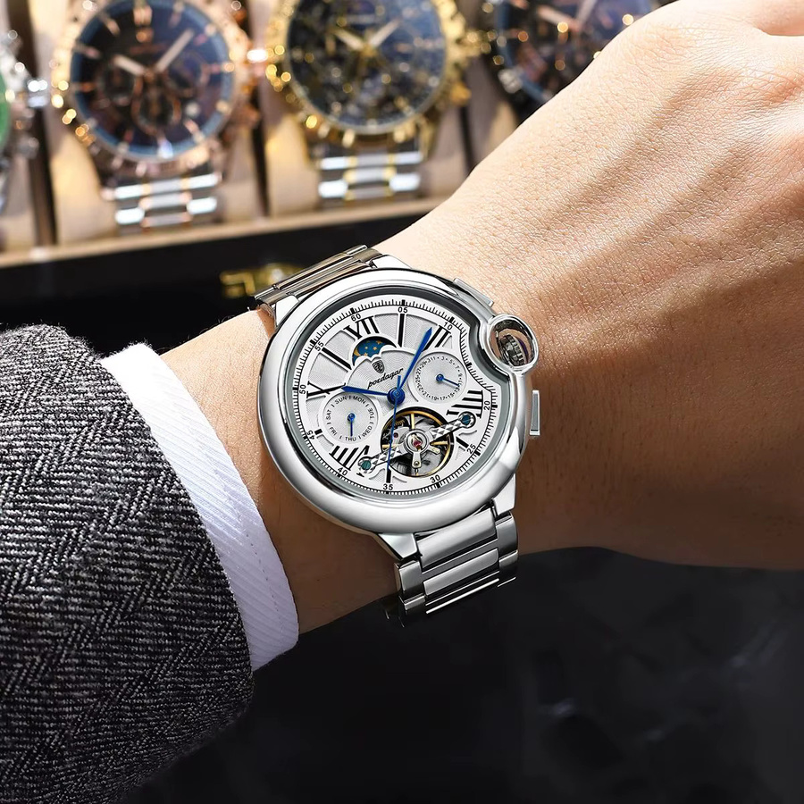 POEDAGAR Armbanduhr Automatik, Edelstahl, Datum, Wochentag, Herren - Bild 5