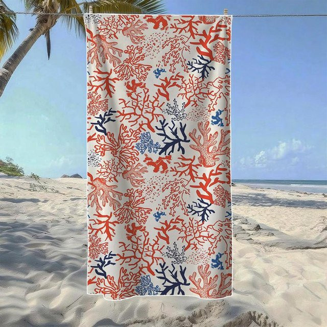 Shanika Chen Strandtuch mit buntem Blatt-, Spritz- und Korallenmuster, Multicolor, B/H: 40 x 60 cm - Bild 1