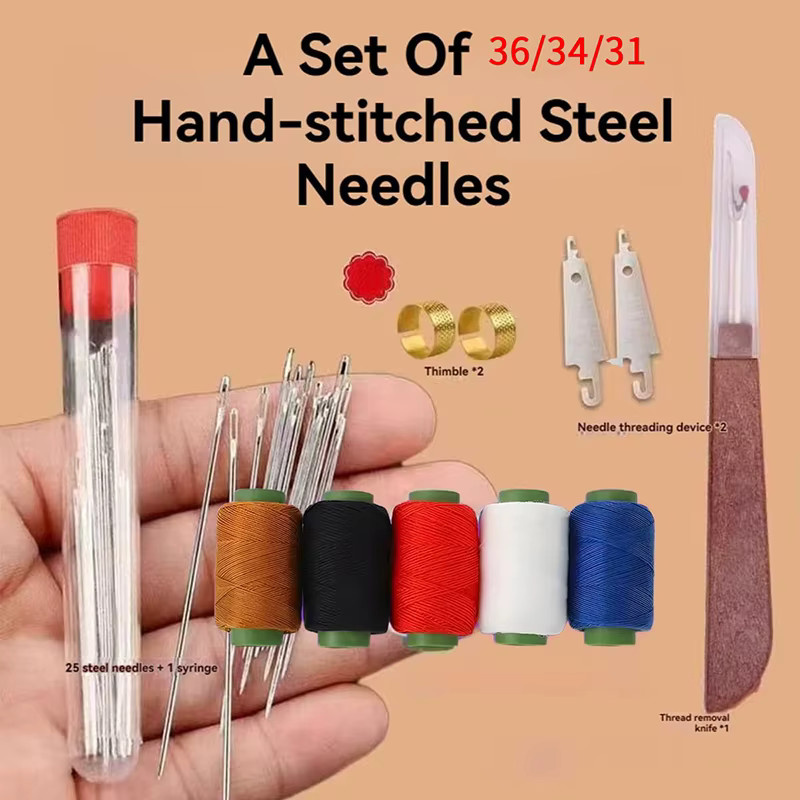 KOQZM Nähset für Stickerei und Handarbeit mit Stahl-Handnadeln, Faden, Fingerhut, Einfädler und Schere - Bild 3