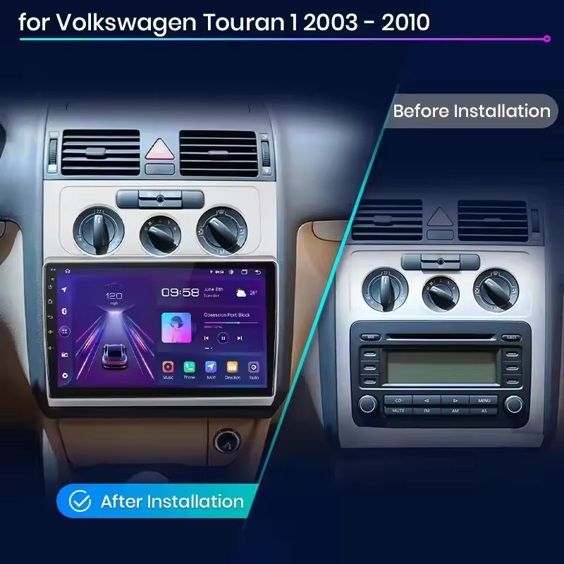 Junsun 4G Wireless CarPlay und Android Auto Autoradio für VW Volkswagen Touran 1 (2003-2010) mit GPS, WiFi, Bluetooth und 10.0 Zoll IPS Touchscreen in Schwarz - Bild 2