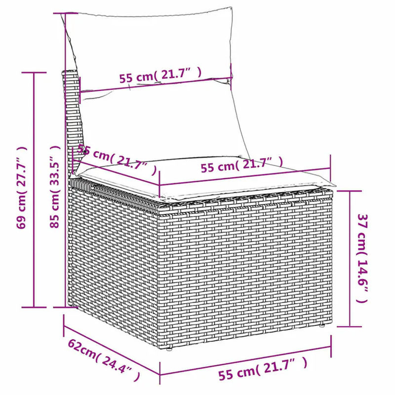 vidaXL 12-tlg. Garten-Sofagarnitur in U-Form aus Poly-Rattan in Schwarz mit Sitzkissen und Rückenkissen - Bild 4