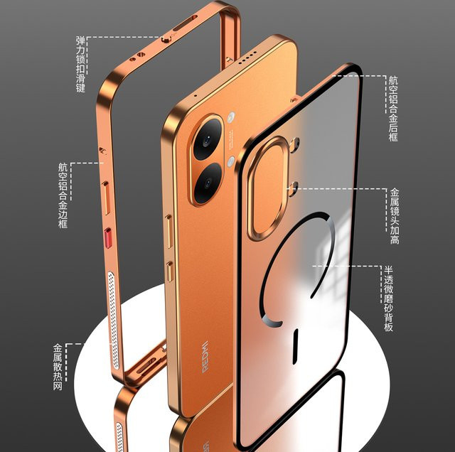 Magnetische Handyhülle für Xiaomi Mi POCO X8 Pro Max und Redmi Turbo 5 Max aus Aluminiumlegierung mit transparentem Acryl-Rückdeck, Farbe: Silber/Transparent - Bild 1