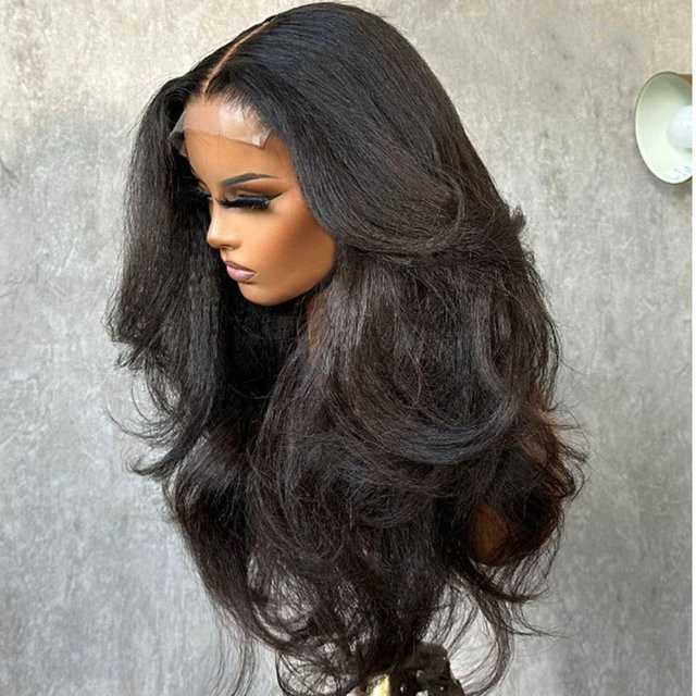 Synthetische Lace-Front-Haarperücke, Yaki-Welle, 66 cm, 180 Dichte - Bild 1